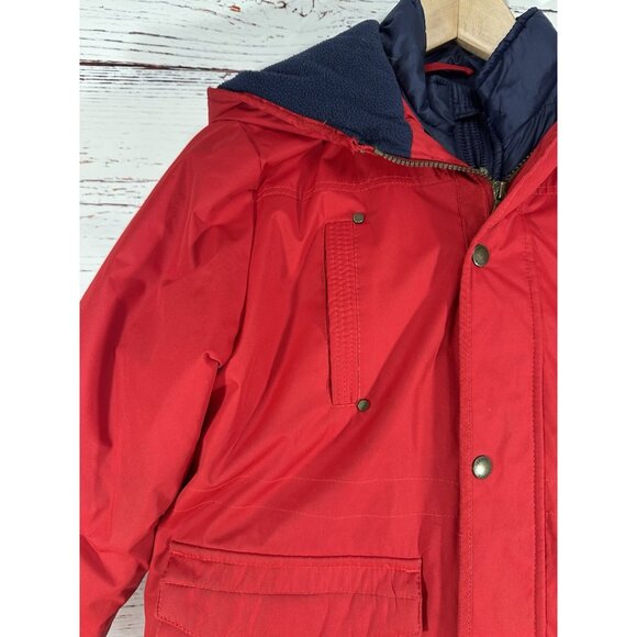 Chaps Boys Hooded Winter Jacket Medium 10/12 Red Blue Pockets Warm Zipper READ - Picture 7 of 14
